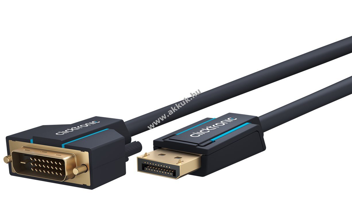 Clicktronic aktív DisplayPort-DVI-D adapterkábel 2m Full HD 1080p 60Hz - A készlet erejéig