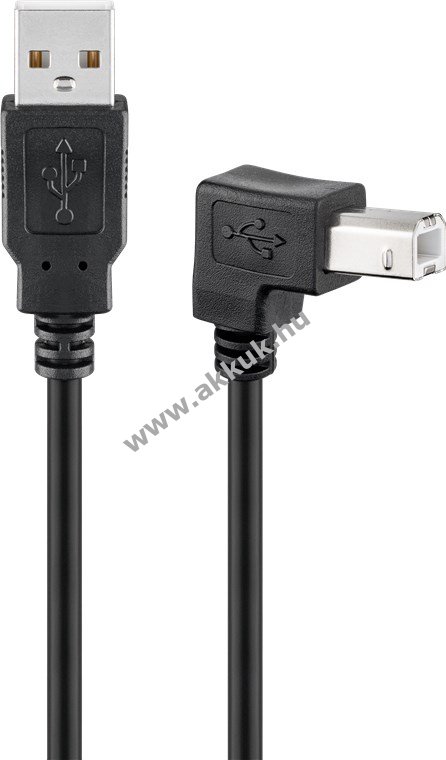 Goobay USB-A-USB-B 90° kábel 1m fekete USB2.0 480Mbit/s 0,5A 2,5W