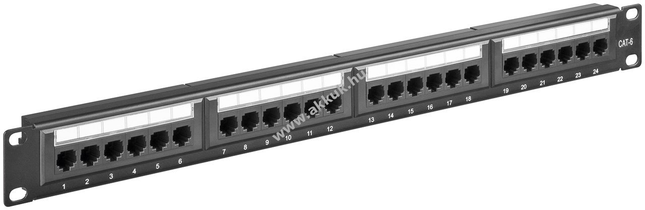 Goobay Patch panel 19col (48,3cm) 1HE 24 port UTP árnyékolatlan CAT6 fekete