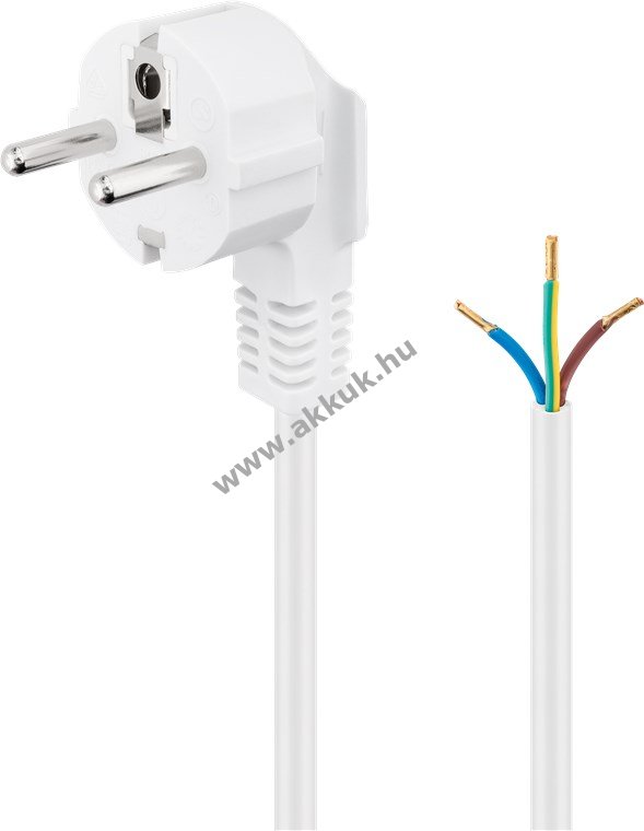 Goobay védőérintkező kábel konfekcionáláshoz 1,5m 3x0,75mm2 fehér 90° dugó (E/F, CEE 7/7)