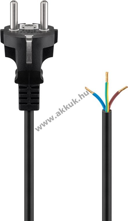 Goobay védőérintkezős kábel konfekcionáláshoz 2m 3*1,5mm2 fekete Typ E/F CEE 7/7 nyitott végek