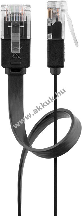 Goobay CAT6 lapos patchkábel U/UTP fekete 2m rézvezető (CU)