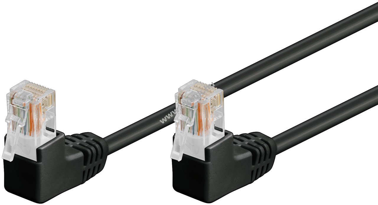 Goobay CAT5e U/UTP patchkábel 2x90° hajlított RJ45 8P8C CCA 0,25m fekete