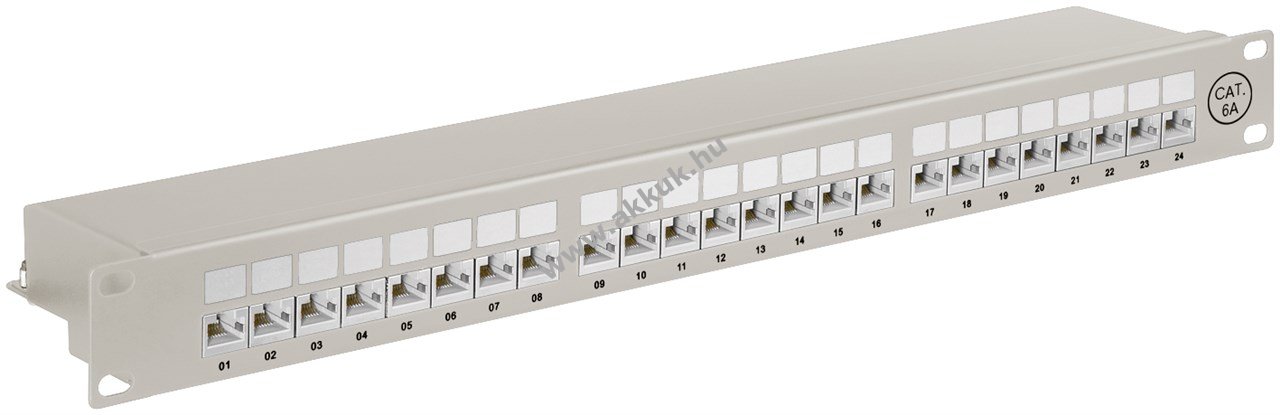 Goobay CAT 6A 19col (48,3cm) 24 port 1HE STP árnyékolt patch panel szürke