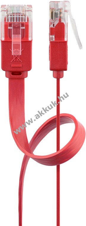 Goobay CAT6 lapos patch kábel U/UTP piros 2m RJ45 rézvezető (CU)