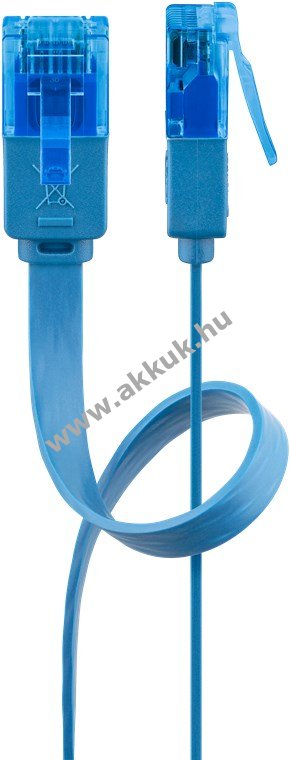 Goobay CAT 6A lapos U/UTP patchkábel kék rézvezető (CU) 1m