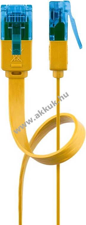 Goobay CAT 6A lapos patchkábel U/UTP sárga 2m rézvezető (CU)