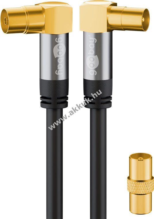 Goobay TV antennakábel 135dB 4x árnyékolt aranyozott koax aljzat 90° > koax dugó 90° 1m