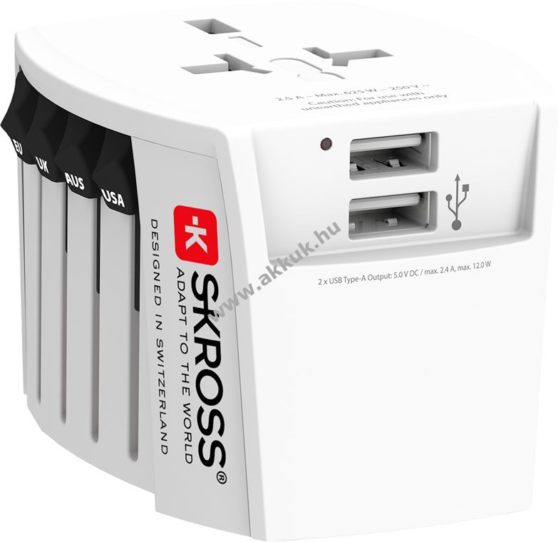 Skross World Adapter MUV USB kompakt 2-pólusú univerzális utazóadapter 2x USB-A
