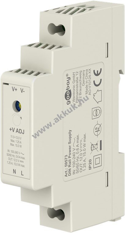 Goobay DIN-sínes tápegység 12V 1,25A 15W TS35/7,5 TS35/15 IP20