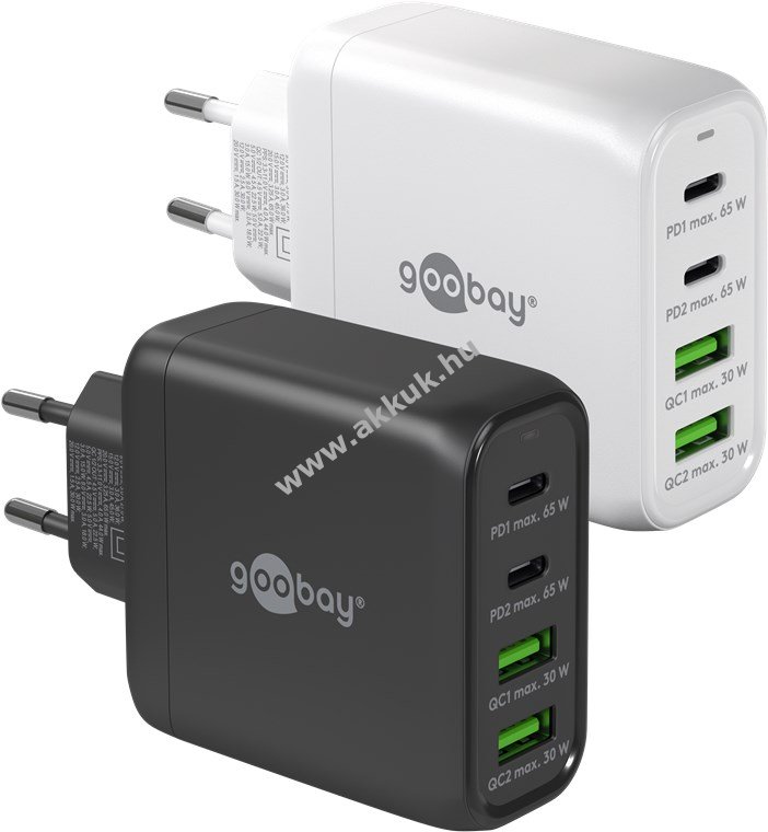 Goobay Multi Fast Charger 68W USB-C PD GaN többportos gyorstöltő fekete 2xUSB-C 2xUSB-A Quick Charge