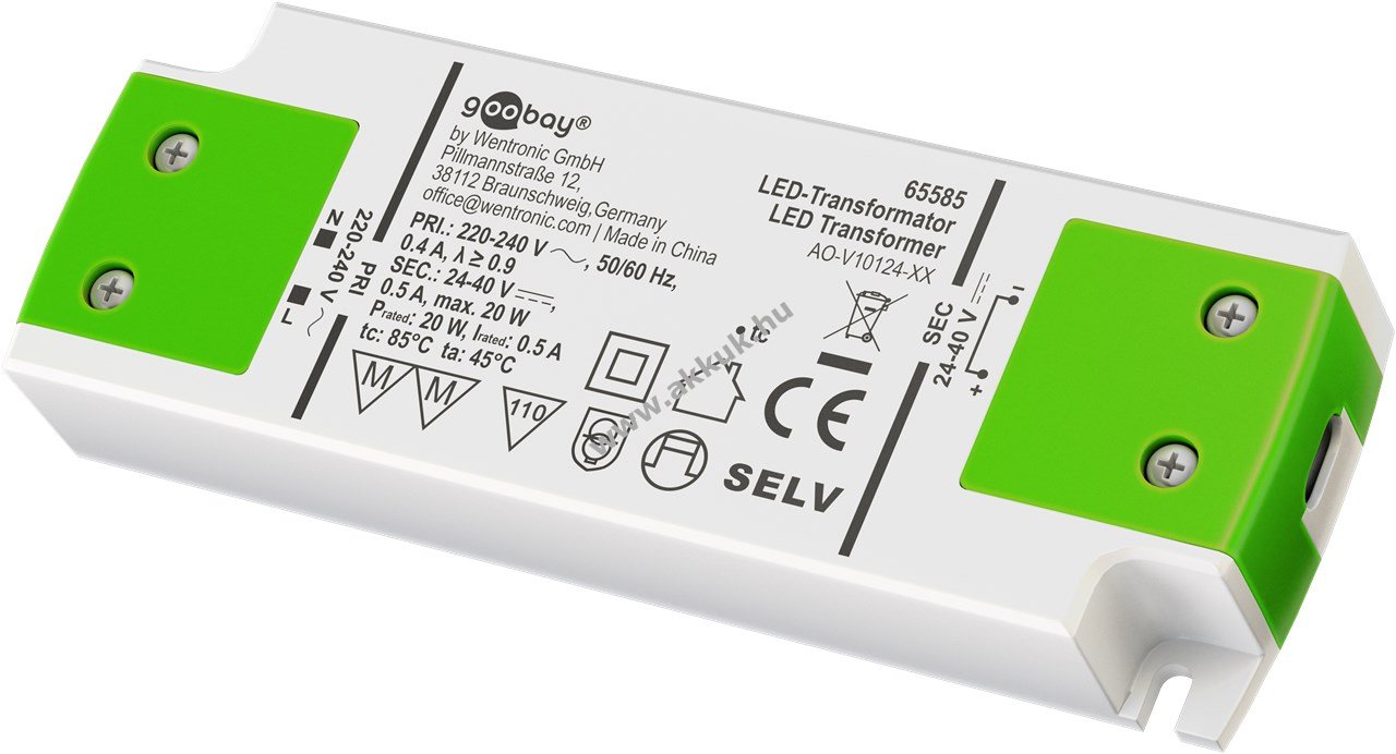 Goobay LED konstansáramú trafó 24-40V 500mA 20W szupervékony IP20 nem dimmelhető