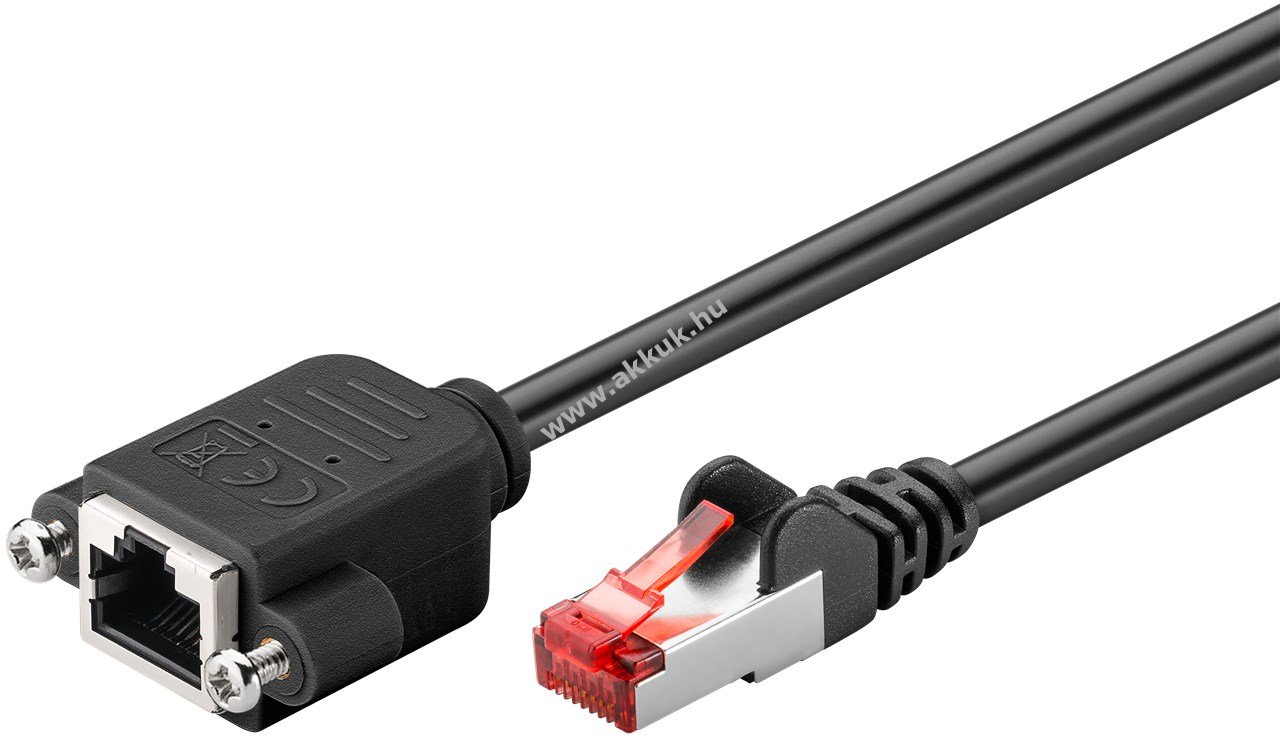 Goobay CAT6 S/FTP (PiMF) hosszabbító kábel 3m fekete CU LSZH RJ45 szerelőflanssal