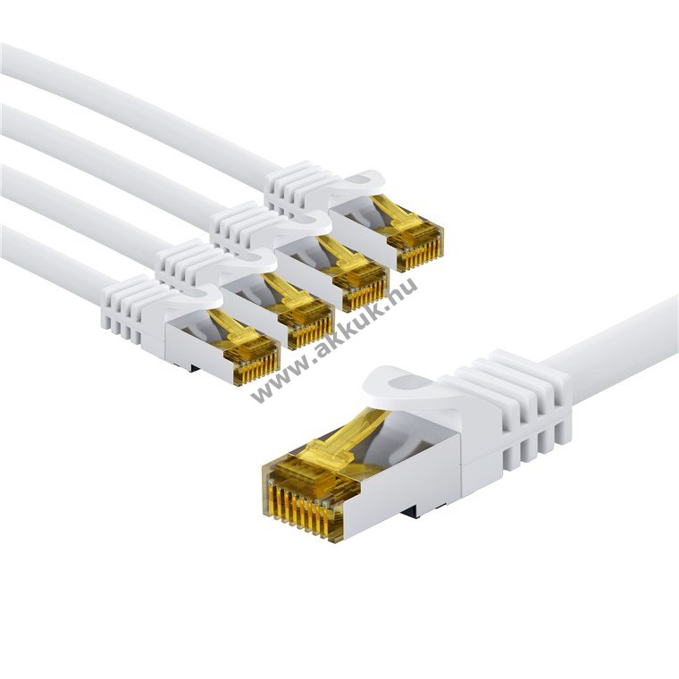 Goobay RJ45 patchkábel CAT6A S/FTP (PiMF) 500MHz CAT7 magkábel 1m fehér 5db/csomag LSZH CU