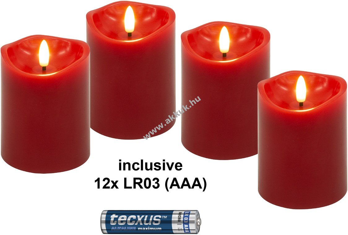 Goobay LED viaszgyertya piros 4db/csomag 12x AAA (LR03) elemekkel együtt 2700K időzítő 3D-lángkúp