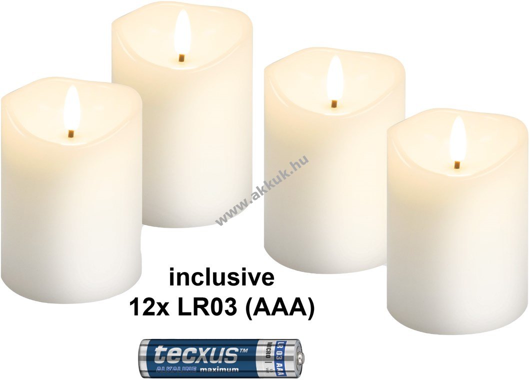 Goobay LED valódi viaszos gyertya 4db/csomag fehér 3D láng timer 12x AAA (LR03) elemmel együtt 2700K