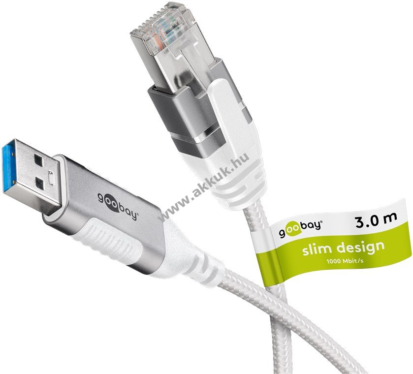Goobay USB-A3.0 RJ45 CAT6 Ethernet kábel Slim 3m 1Gbit/s