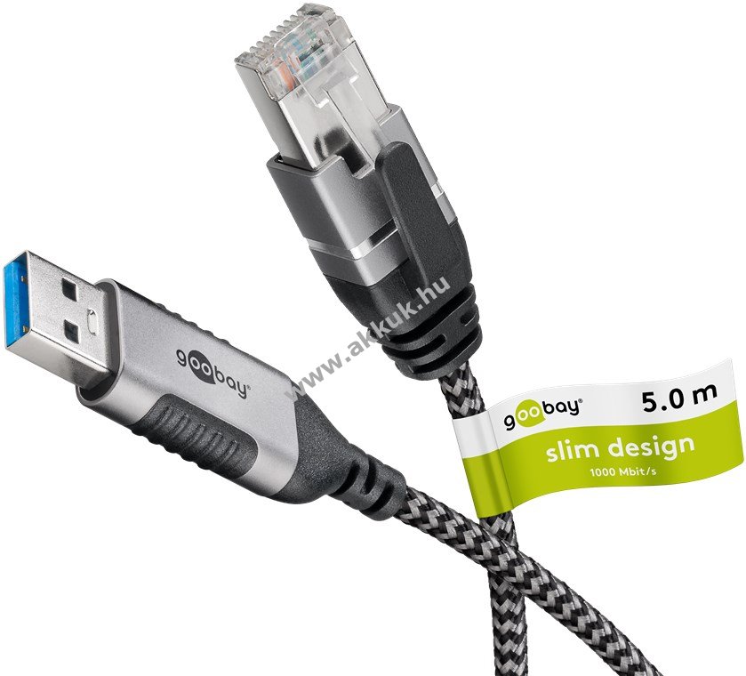 Goobay Ethernet kábel USB-A 3.0 - RJ45 Slim 5m CAT6 1Gbit/s
