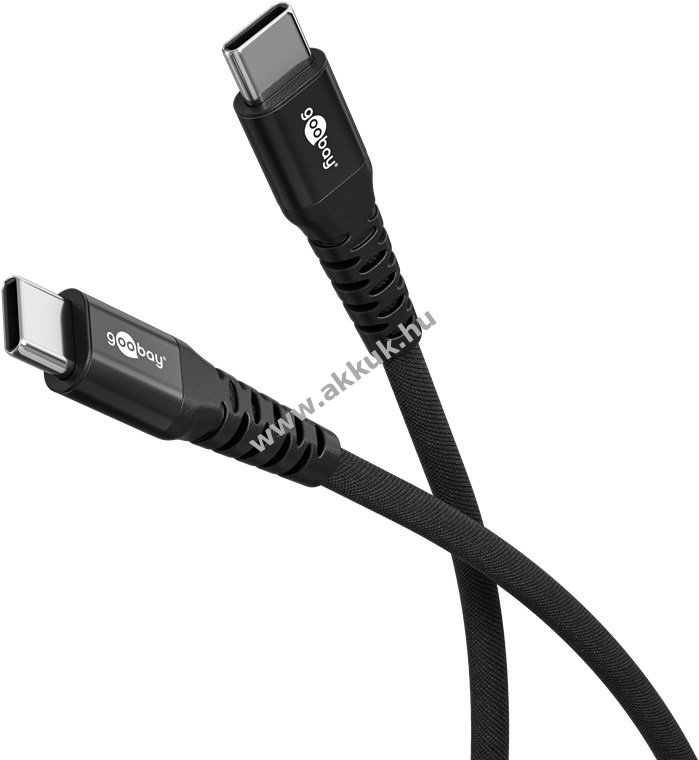 Goobay Supersoft Cable USB-C textilkábel fém csatlakozó 0,5m 60W 3A fekete