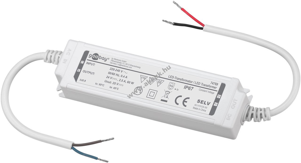Goobay LED-trafo 24V 60W IP67 konstansfeszültségű (CV) nem dimmelhető