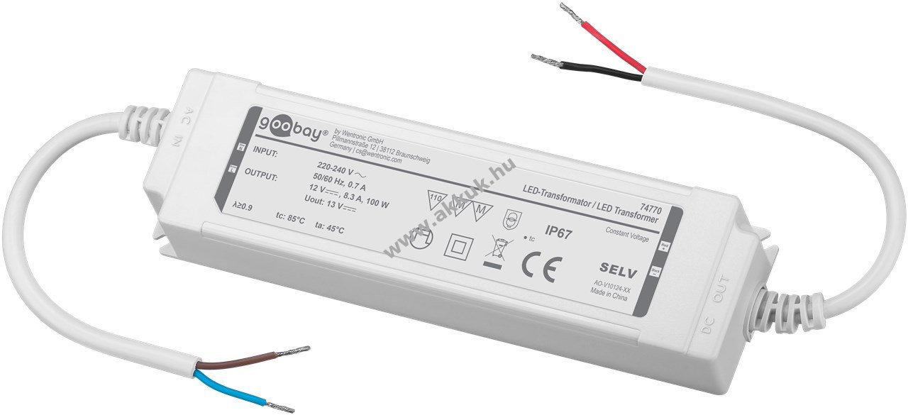 Goobay LED-trafo 12V 100W IP67 konstansfeszültségű nem dimmelhető