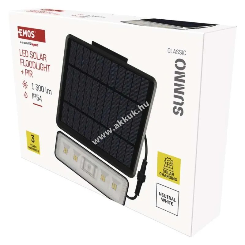 EMOS LED SOLAR reflektor hordozható, 1300lm IP54 természetes fehér - A készlet erejéig