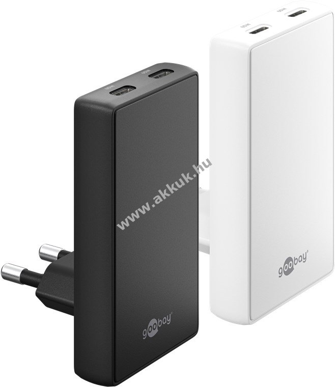 Goobay Multi Fast Charger 65W USB-C PD GaN 90° lapos 2x USB-C gyorstöltő fehér