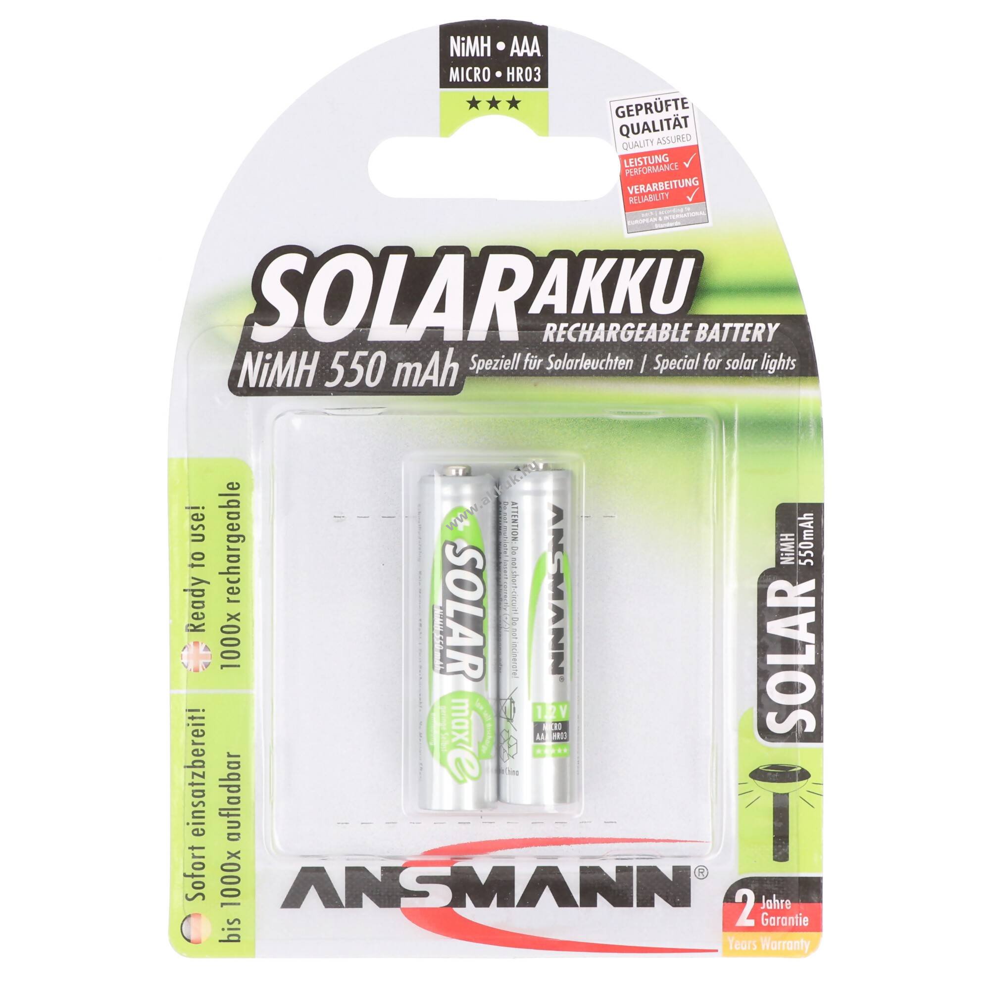 Ansmann Solar Green AAA (mikro) akku 1,2V 550mAh 2db/csomag NiMH