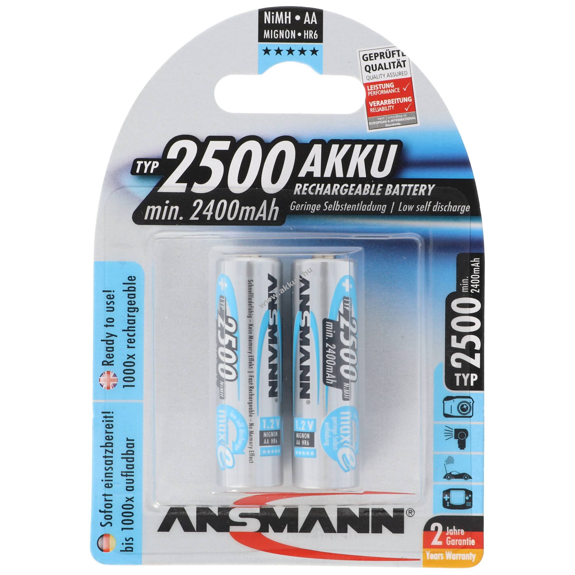 Ansmann maxE plus AA Mignon ceruza akku 1,2V 2500mAh 2db/csomag NiMH