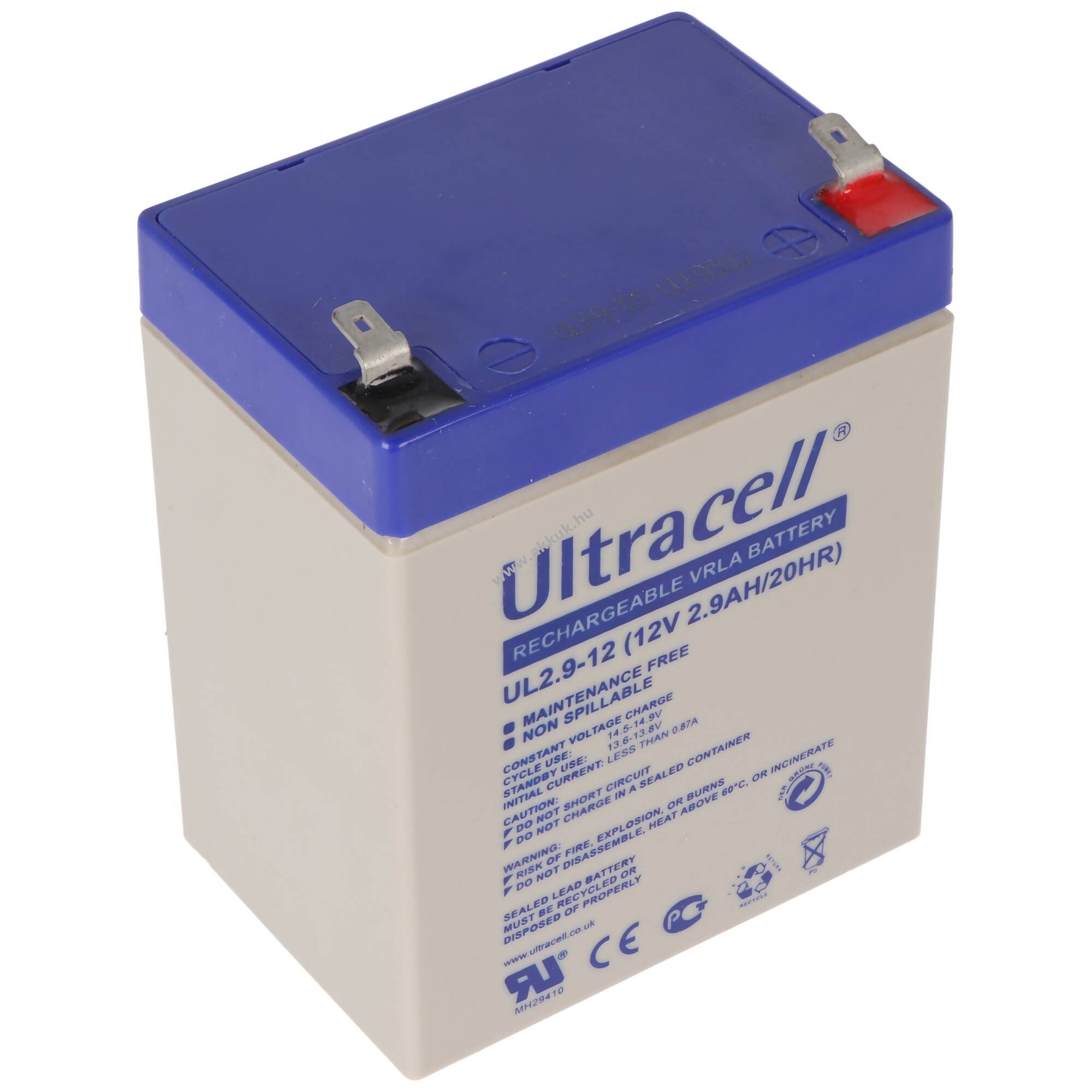 Ultracell UL2.9-12 12V 2,9Ah 4,8mm Faston akku AGM ólom-zselés