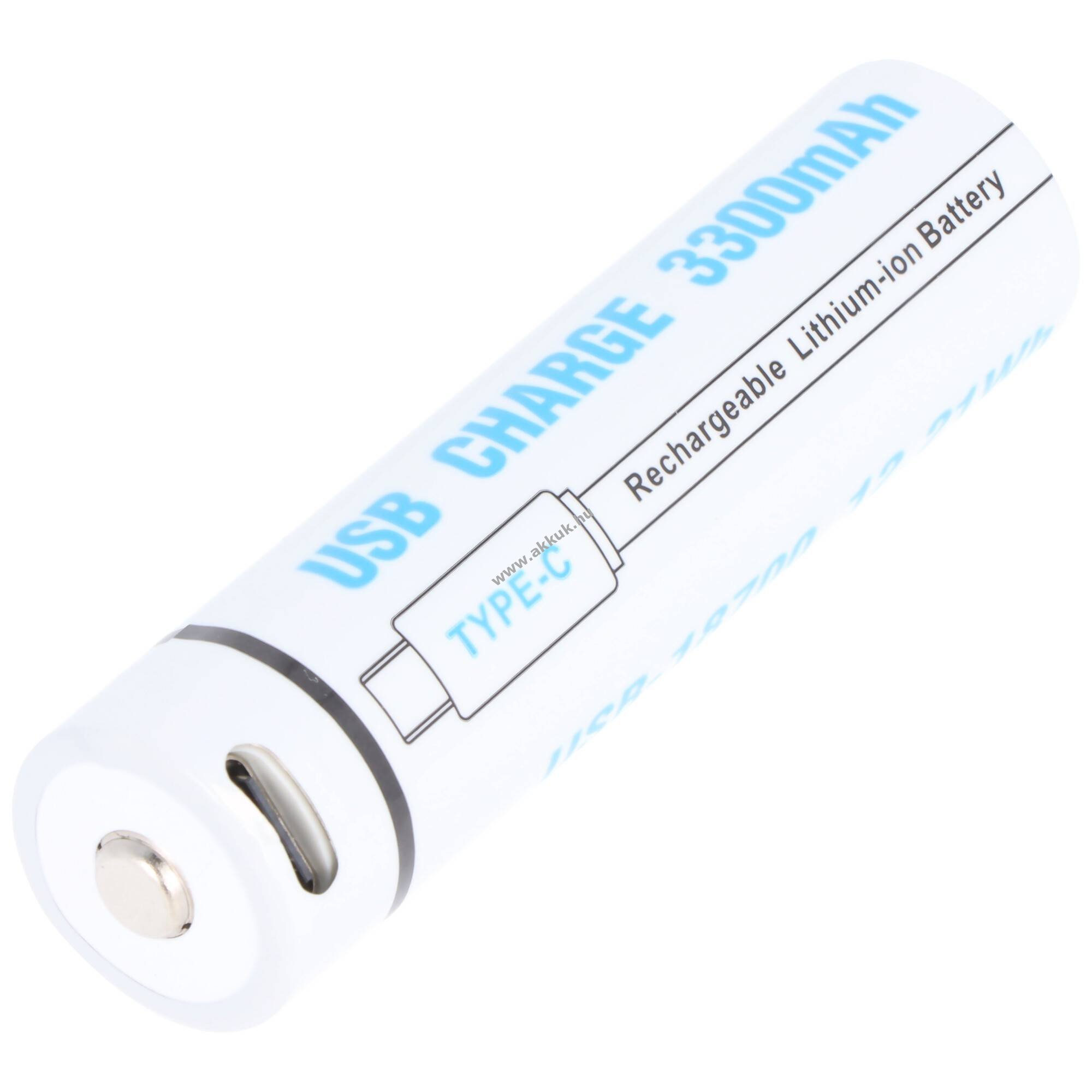 18650 akku USB-C töltőporttal 3,7V 3300mAh Li-Ion