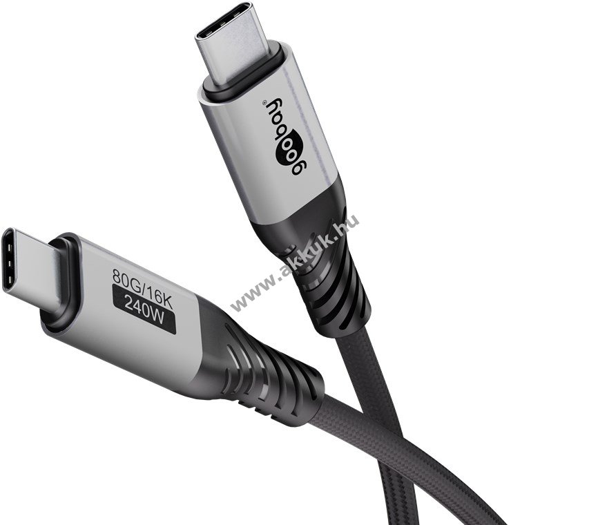 Goobay Ultra USB-C kábel USB4 2.0 1,5m 80Gbit/s 240W 5A Power Delivery textilburkolat