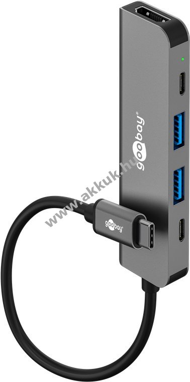 Goobay Standard Slim 5-portos USB-C hub 1xHDMI 2xUSB-C 2xUSB-A 5Gbit/s PD100W USB3.2