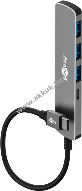 Goobay Advanced Slim 4-portos USB-C hub USB 3.2 5Gbit/s 1x USB-C 3x USB-A alumínium