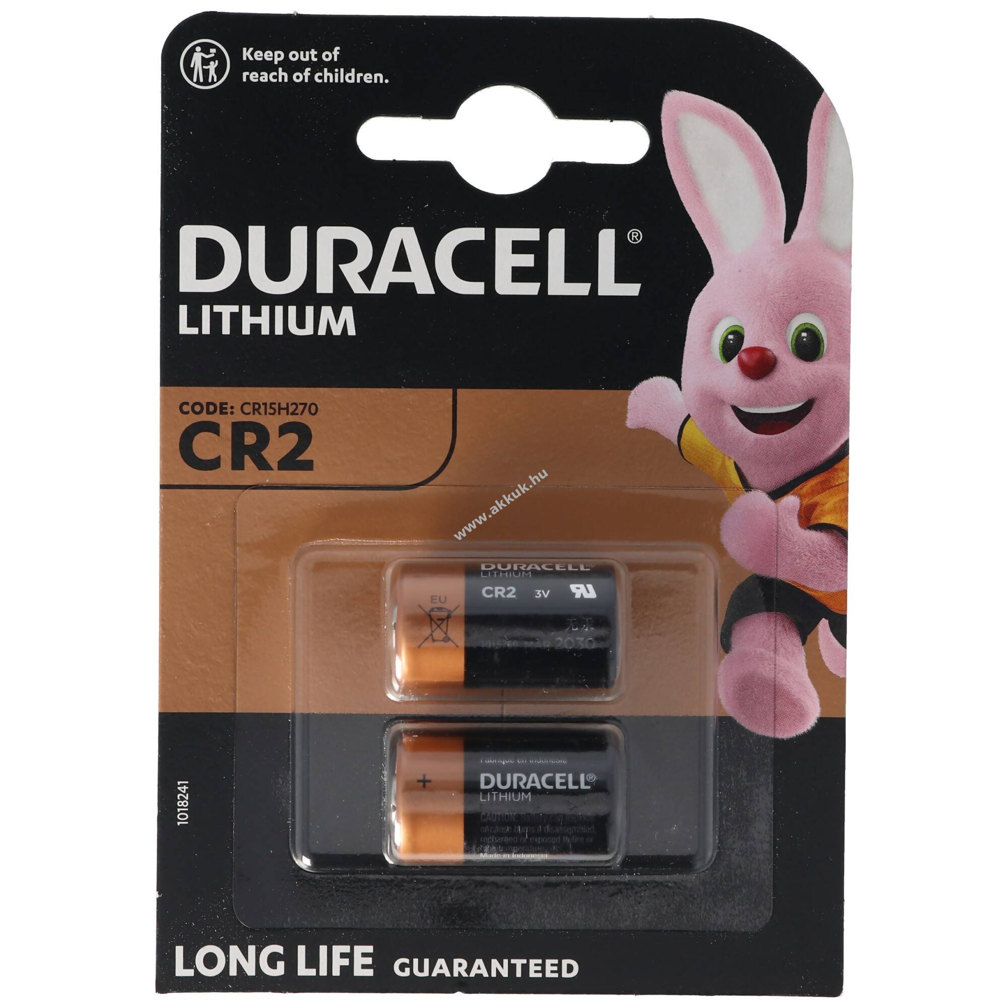 Duracell CR2 CR15H270 3V 850mAh fényképezőgép elem 2db/csomag Lithium