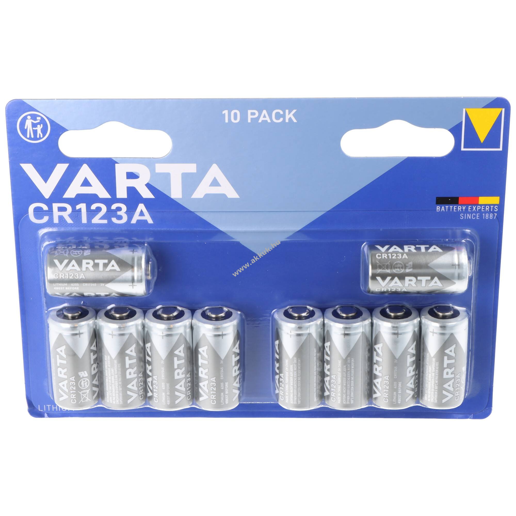 Varta CR123A 3V 10db/csomag fényképezőgép elem Lithium
