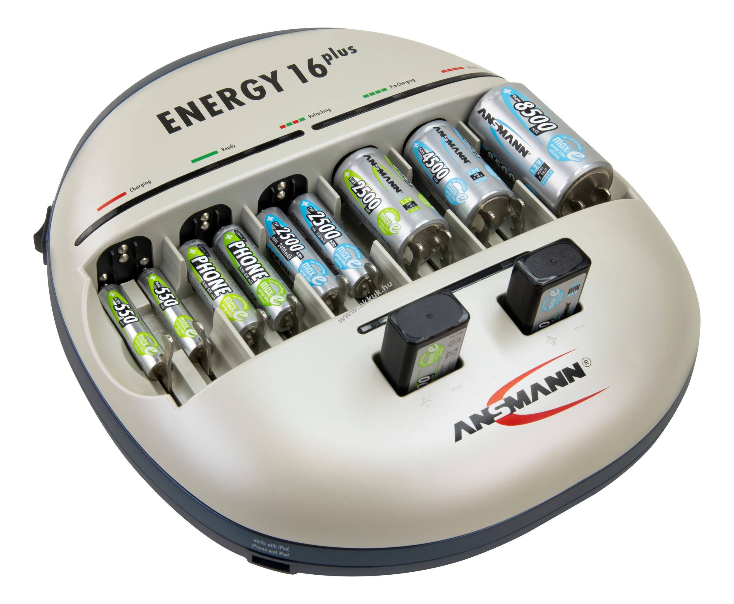 Ansmann Energy 16 plus akkumulátortöltő és ápoló 1-12 AAA (mikro), 1-12 AA Mignon ceruza NiMH/NiCd
