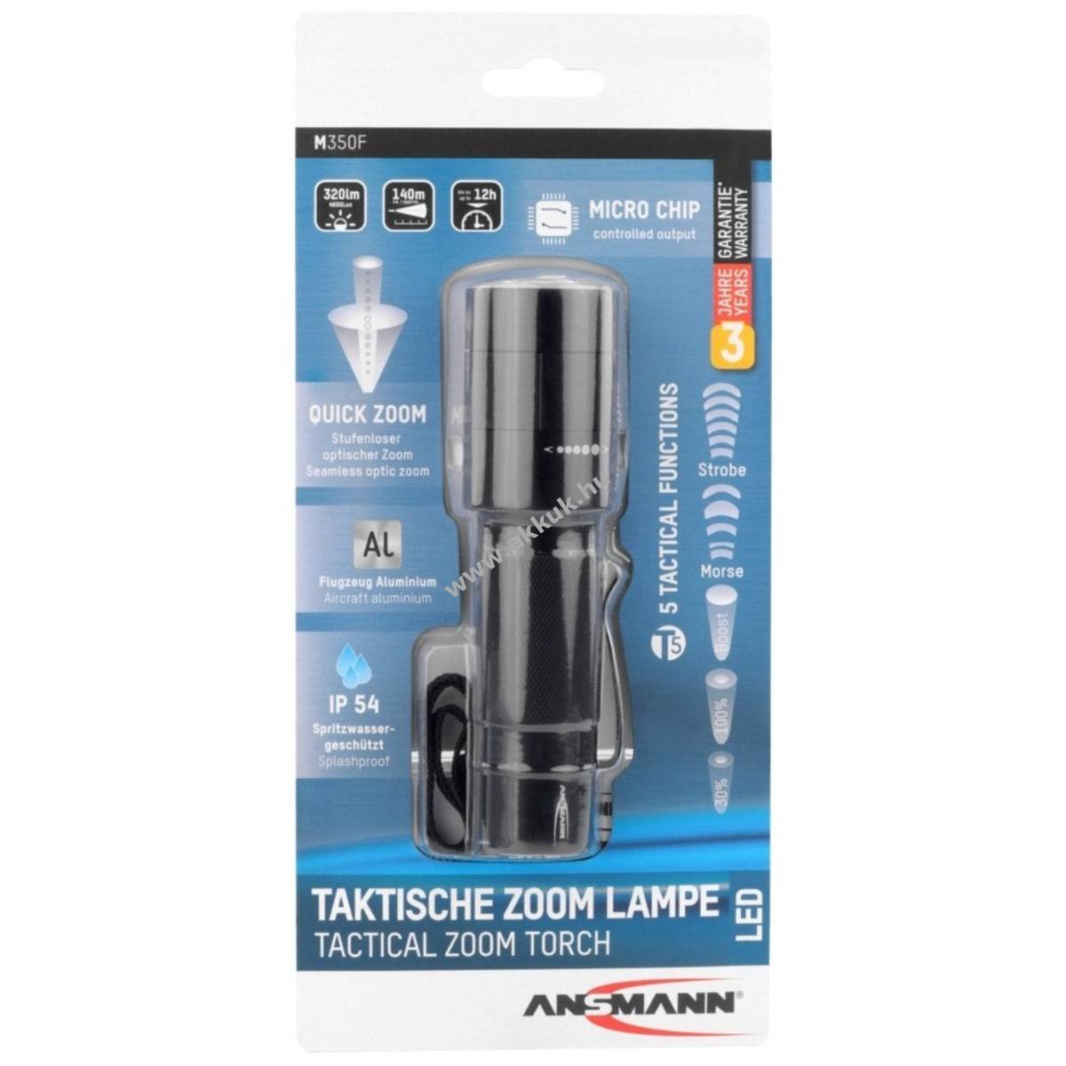 Ansmann M350F LED zseblámpa fekete 4x ANSMANN Alkaline AAA (mikro) elemmel