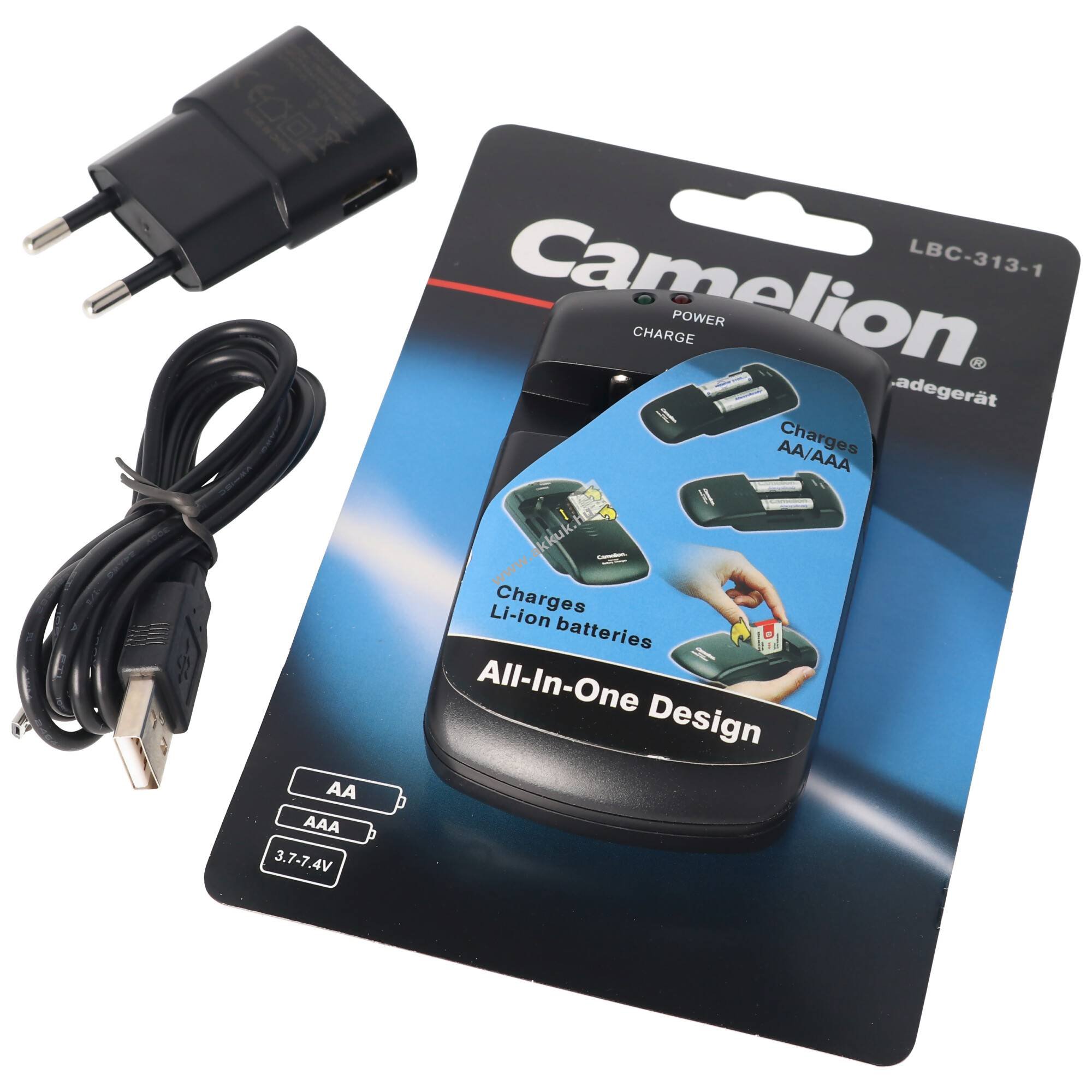 Camelion LBC-0313-1 univerzális töltő BP1 1,2V/3,7V/7,4V DC5V-1A USB fényképezőgép videokamera