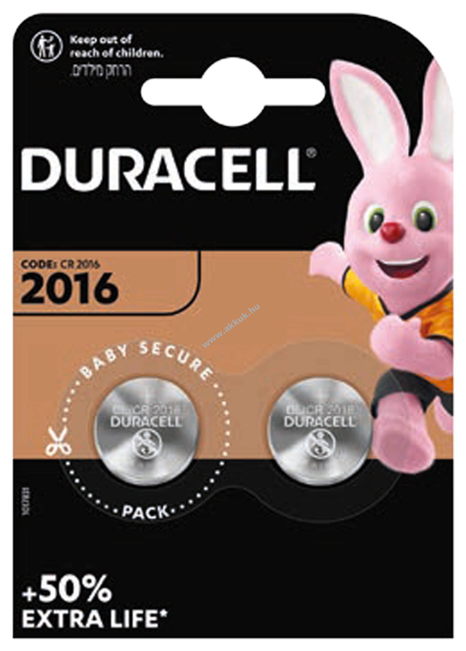 Duracell CR2016 2db/csomag lítium elem