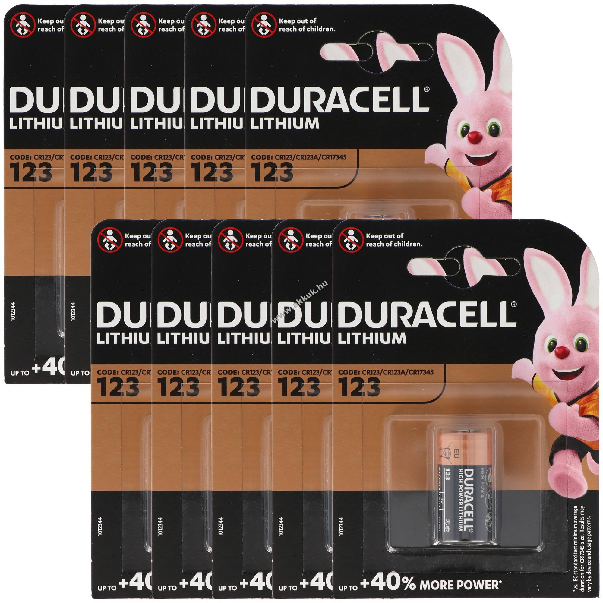 Duracell CR123A 3V 1400mAh lítium elem 10db/csomag
