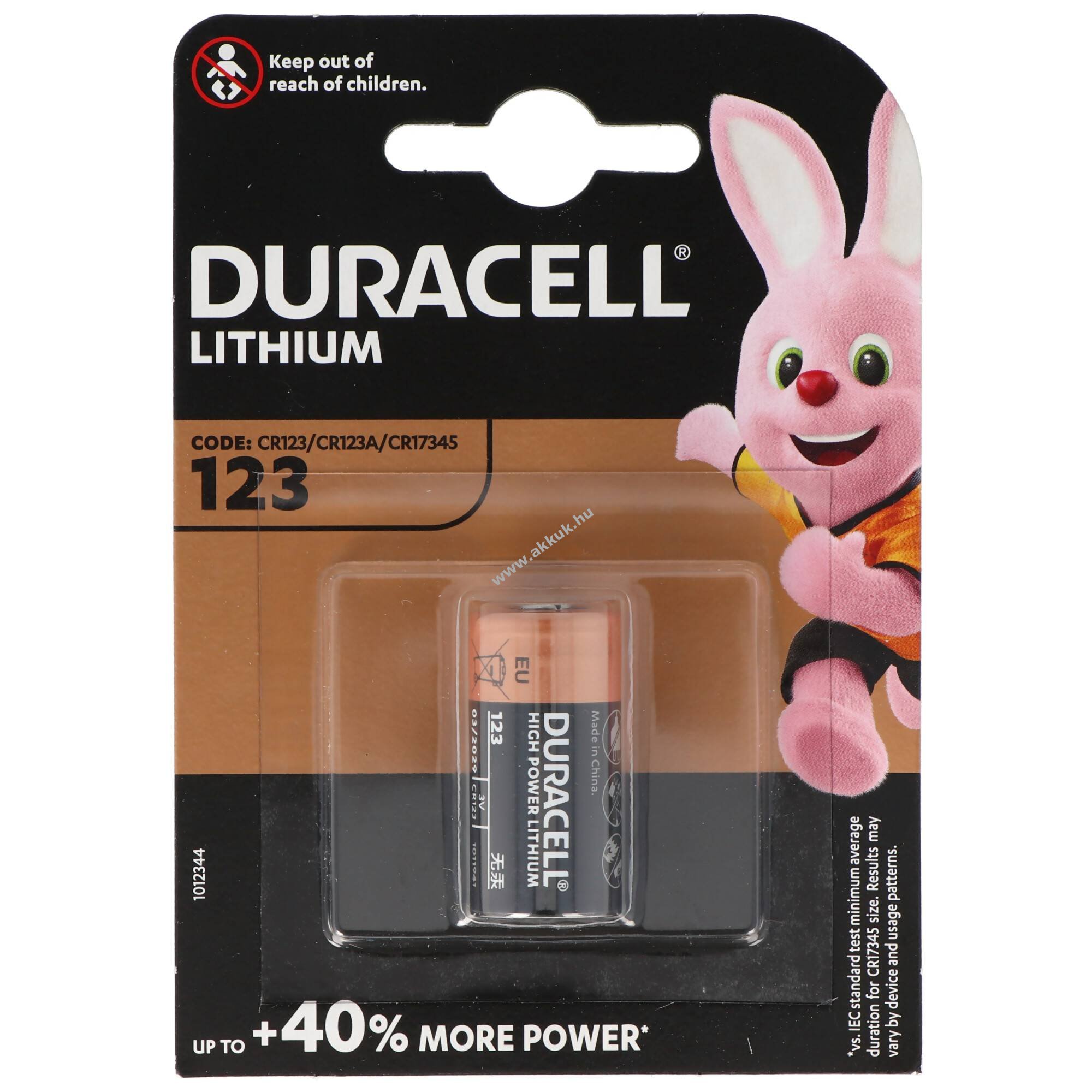 Duracell CR123A DL123A fényképezőgép elem 34,5x17mm Lithium