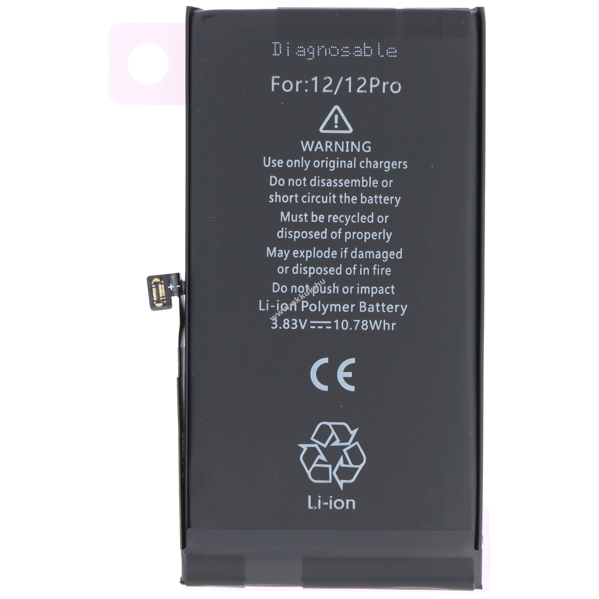 Helyettesítő akku Apple iPhone 12/12 Pro mobiltelefon 3,83V 2815mAh 10,78Wh Li-Polymer LiPo
