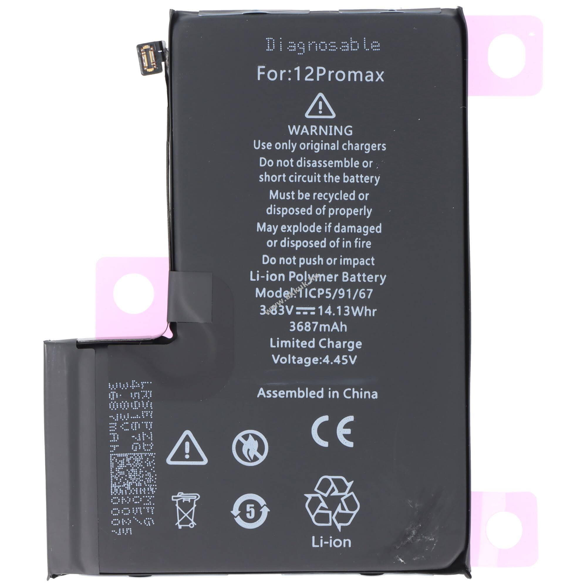 Helyettesítő akku Apple iPhone 12 Pro Max mobiltelefon 3,83V 3687mAh Li-Polymer LiPo