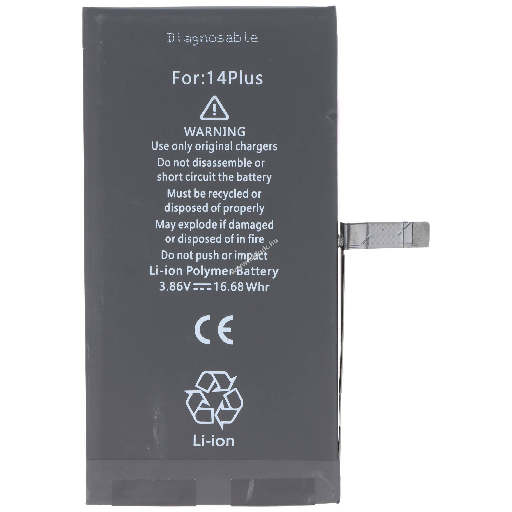 Helyettesítő akku mobiltelefon Apple iPhone 14 Plus A2850 3,86V 4325mAh 16,68Wh Li-Polymer LiPo