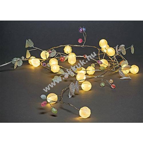 Konstsmide LED dekor fényfüzér zöld levelekkel bogyókkal 3213-503 elemmel működő 3xAA Mignon ceruza
