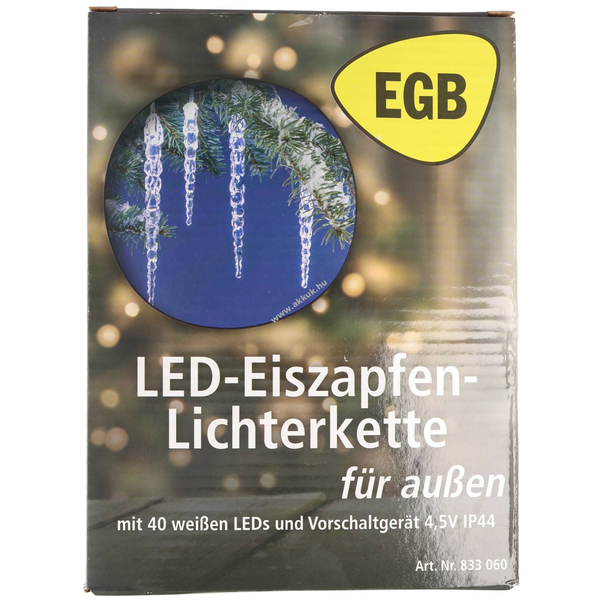 EGB LED jégcsap fényfüzér 40 csúcs 4,5V 2,7W fehér IP44 5,85m