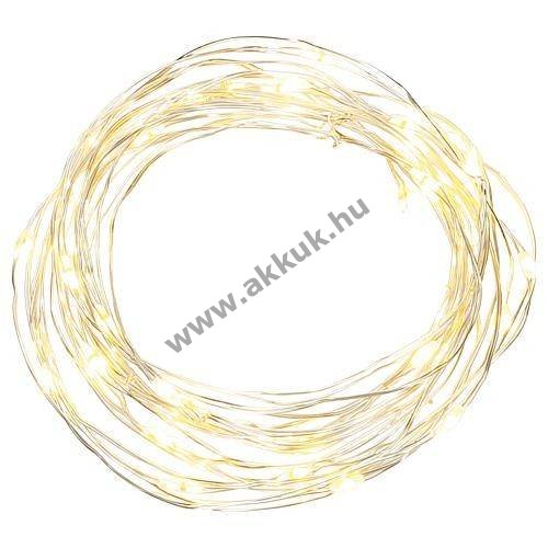 EGB Micro LED fényfüzér 40LED melegfehér időzítő ezüst huzal 4xAA elemmel