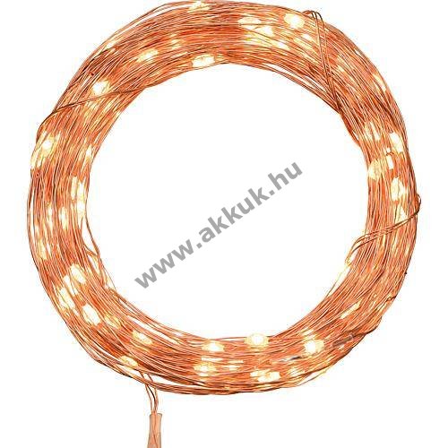 Lotti LED mikro fényfüzér rézszínű 100 LED melegfehér 10m távirányítós CR2025 45354