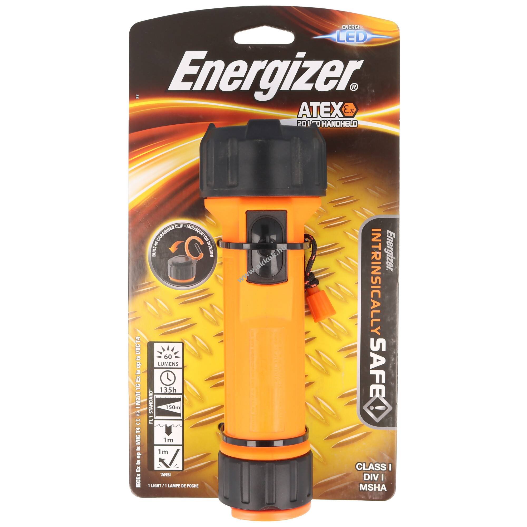 Energizer 2D ATEX LED zseblámpa fehér fény fekete, biztonsági narancs IPX7